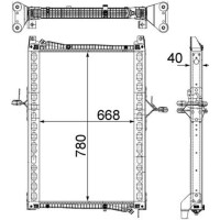 Radiator engine cooling fins brazed 668 mm - 780 mm MAHLE for MAN TGM