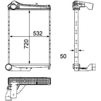 Intercooler fins soldered alu 720 mm - 532 mm MAHLE for e.g. RENAULT TRUCKS