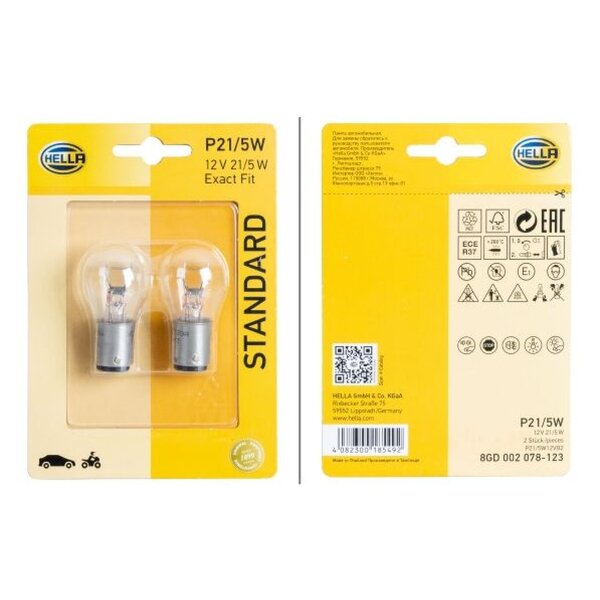 Bulb 12 V 21/5 W P21/5W BAY15d crystal clear HELLA STANDARD for FIAT and others
