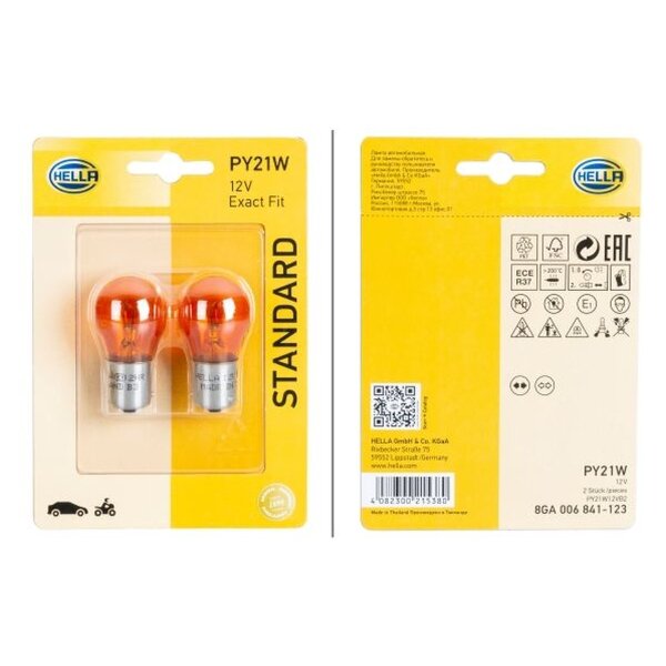 Bulb 12 V 21 W PY21W BAU15s crystal clear HELLA STANDARD for FIAT and others