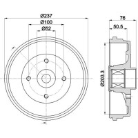 Brake Drum Ø 237 mm Ø 12 mm HELLA suitable for e.g. RENAULT CLIO