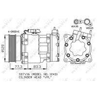 Air conditioning compressor 12 V Ø 120 mm SD7V16 NRF for e.g. CITROËN C5