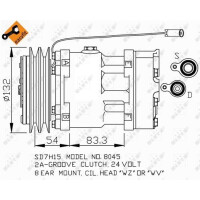 Compressor 24 V Ø 132 mm SD7H15 NRF for e.g. MASSEY FERGUSON MF 3600