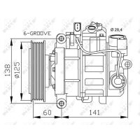 Air conditioning compressor 12 V Ø 125 mm R 134a 6SEU14C NRF for e.g. AUDI A6