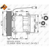 Klimakompressor 24 V Ø 176 mm R 134a SD7H15 NRF für u.a. VOLVO FM