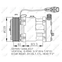 Air conditioning compressor 24 V Ø 119 mm SD7H15 NRF suitable for e.g. MAN TGA
