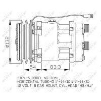 Klimakompressor 12 V Ø 132 mm SD7H15 NRF für u.a. MASSEY FERGUSON
