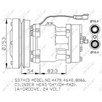 Klimakompressor 24 V Ø 152 mm SD7H15 NRF passend für CATERPILLAR