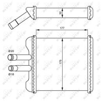 Heat exchanger for interior heating 177 mm - 175 mm NRF for e.g. DAEWOO NUBIRA