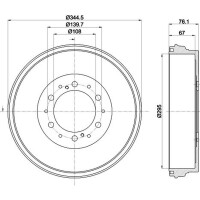 Brake Drum Ø 345 mm Ø 14.4 mm HELLA suitable for e.g. TOYOTA HILUX