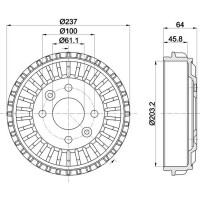 2 Brake Drum Ø 237 mm Ø 13.8 mm HELLA for e.g. RENAULT CLIO