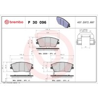 Brake pad set disc brake 18 mm BREMBO for e.g. HYUNDAI...
