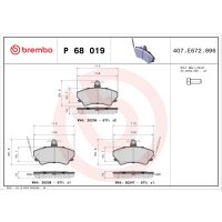 Brake pad set disc brake 18 mm BREMBO for e.g. RENAULT...