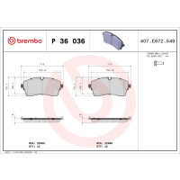 Brake pad set disc brake 19 mm BREMBO for e.g. JAGUAR E-PACE