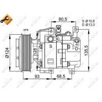 Klimakompressor 12 V Ø 124 mm H12A1 NRF passend für u.a. MAZDA 6