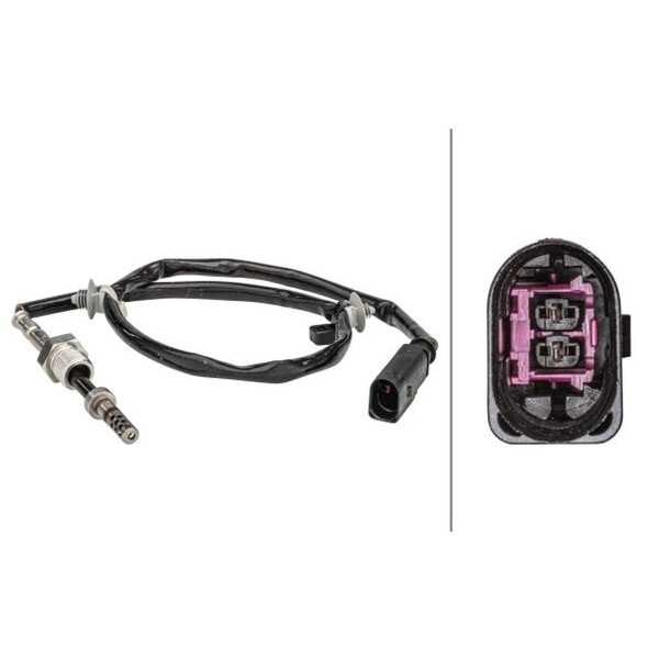 Sensor Exhaust Gas Temperature screwed 2-pin 495 mm cable HELLA for e.g. AUDI A4