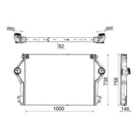 Ladeluftkühler Rippen gelötet Alu 1.000 mm - 738 mm MAHLE für u.a. SCANIA G II