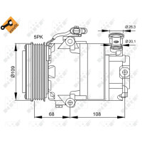 Compressor air conditioning 109mm with sealing ring NRF for OPEL AGILA