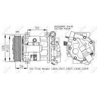 Klimakompressor 12 V Ø 120 mm SD7C16 NRF für u.a. PEUGEOT 407