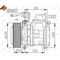 Air conditioning compressor 24 V Ø 129 mm 10PA15C NRF for MB ACTROS and others
