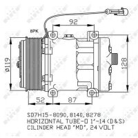 Air conditioning compressor 24 V Ø 119 mm SD7H15 NRF for IVECO EUROCARGO