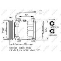 Air conditioning compressor 24 V Ø 119 mm SD7H15 NRF for e.g. RENAULT TRUCKS