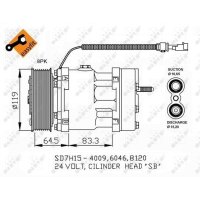 Air conditioning compressor 24 V Ø 119 mm SD7H15 NRF suitable for e.g. DAF LF