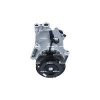 Compressor air conditioning with V-ribbed belt pulley...