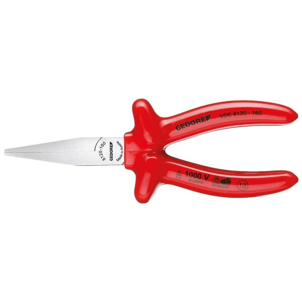 VDE flat-nose pliers with dip insulation 160 mm GEDORE VDE 8120-160