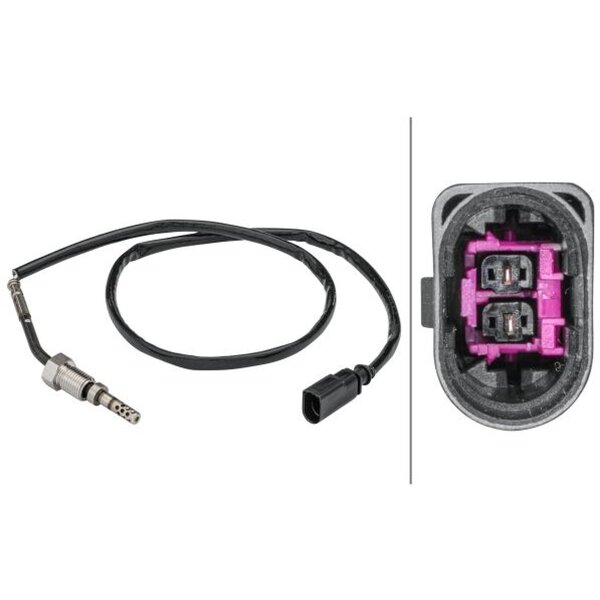 Sensor exhaust gas temperature screwed 2-pin 740mm cable HELLA for SKODA