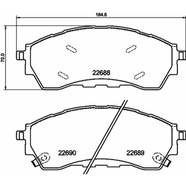 Brake pad set discs with wear warning 18.9 mm HELLA for FORD RANGER and others