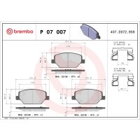 Brake pad set disc brake 19 mm BREMBO for e.g. OPEL INSIGNIA