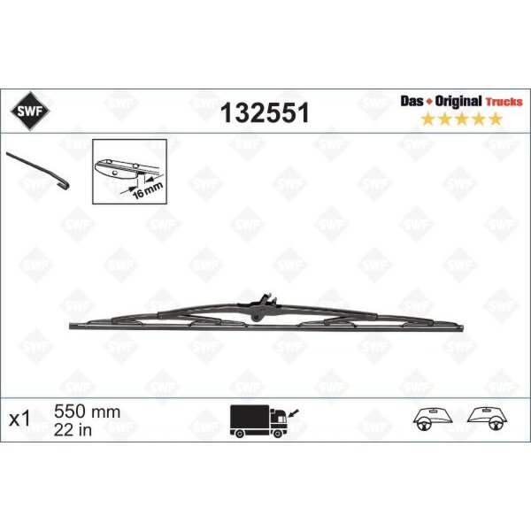 Wischblatt Bügelwisch-Technologie 550 mm SWF für u.a. DAF XF