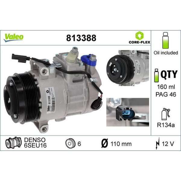 Klimakompressor 110mm mit PAG-Kompressoröl VALEO für MERCEDES C-KLASSE (W204)