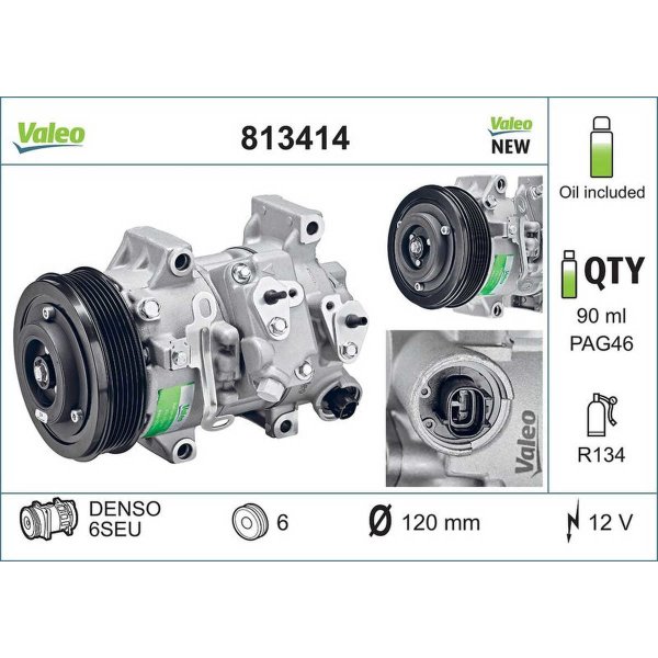 Klimakompressor 120mm mit PAG-Kompressoröl VALEO für TOYOTA AURIS (_E15_)