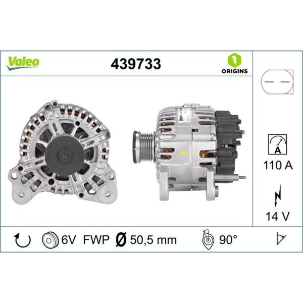 Lichtmaschine Generator 50,5mm 6 Rillen 110A VALEO für SEAT IBIZA IV
