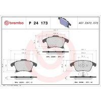 Brake pad set disc brake 20 mm BREMBO for FORD MONDEO and...