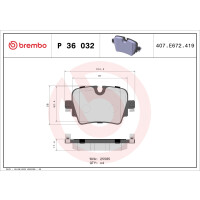 Brake pad set disc brake 17 mm BREMBO for e.g. JAGUAR F-TYPE