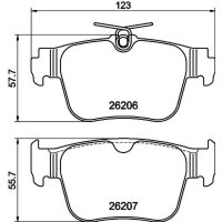 Brake pad set discs without wear warning 16 mm HELLA for e.g. VW GOLF