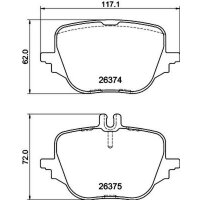 Brake pad set discs with wear warning 16.4 mm HELLA for...