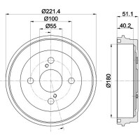 2 Brake Drum Ø 221 mm Ø 14.6 mm HELLA fits TOYOTA IQ
