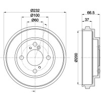 2 Brake Drum Ø 232 mm Ø 14.3 mm HELLA for e.g. SUBARU JUSTY