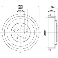 2 Bremstrommeln Ø 279 mm Ø 14,3 mm HELLA für u.a. CHRYSLER PT