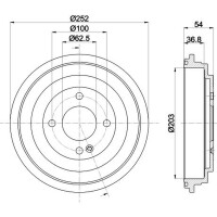 2 Brake Drum Ø 252 mm Ø 12.5 mm HELLA suitable for e.g. KIA RIO