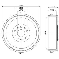 Brake Drum Ø 302 mm Ø 13.2 mm HELLA suitable for e.g. OPEL COMBO
