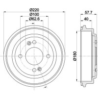 2 Brake Drum Ø 220 mm Ø 12.6 mm HELLA fits HYUNDAI GETZ