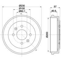 2 Bremstrommeln Ø 230 mm Ø 12,5 mm HELLA passend für OPEL KARL