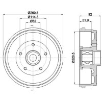 Brake Drum Ø 261 mm Ø 12 mm HELLA suitable for e.g. DACIA DUSTER