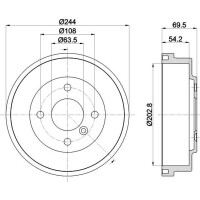 2 Brake Drum Ø 244 mm Ø 13.8 mm HELLA for e.g. FORD FIESTA