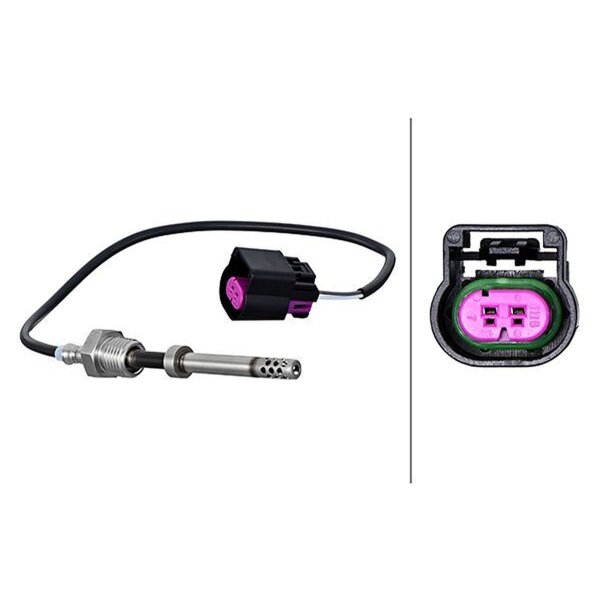 Sensor Abgastemperatur geschraubt 2-polig 305mm Kabel HELLA für u.a. CHEVROLET